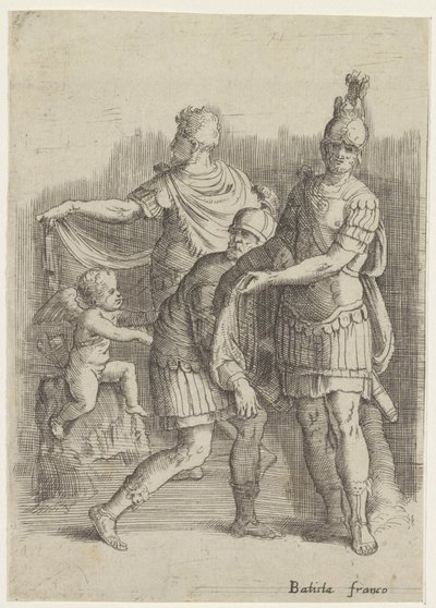 Drei Soldaten und ein Putto von Battista Franco
