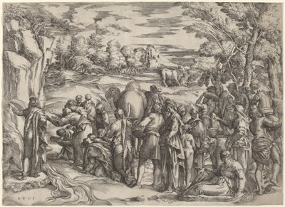 Moses schlägt auf den Felsen von Battista Franco