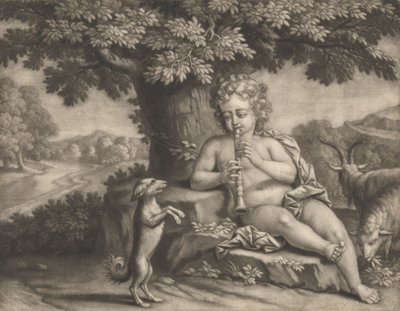 Hirtenjunge, der einem Hund vorspielt von Bernard Lens