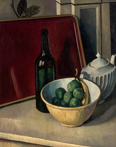 Stillleben mit gelber Schale und Früchten von Bernard Meninsky