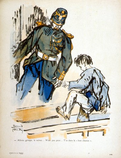 Kind und Polizist (Gravur) von Bernard Naudin