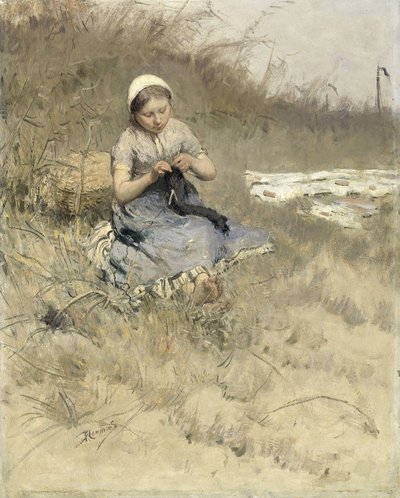 Mädchen beim Stricken von Bernardus Johannes Blommers