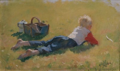 Kleines Kind im Gras von Bernt Groenvold
