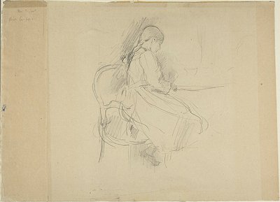 Junges Mädchen an einem Tisch sitzend von Berthe Morisot
