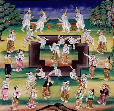 Verdienstszene, Seite aus einem Manuskript von Burmese School