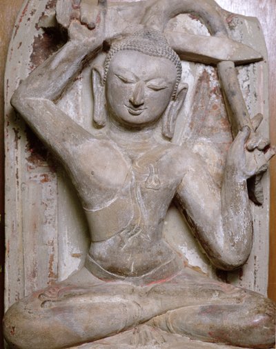 Sitzender Buddha schneidet sich die Haare von Burmese School
