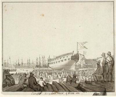 Linienschiff Prinz Christian Frederik läuft vom Stapel von Christoffer Wilhelm Eckersberg
