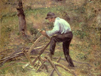 Pere Melon beim Holzsägen, Pontoise von Camille Jacob Pissarro