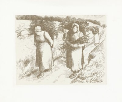 Frauen tragen Reisigbündel von Camille Jacob Pissarro