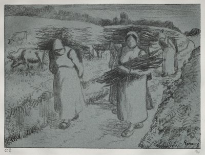 Bauern tragen Reisigbündel von Camille Pissarro