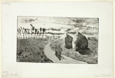 Dämmerung mit Heuhaufen von Camille Pissarro