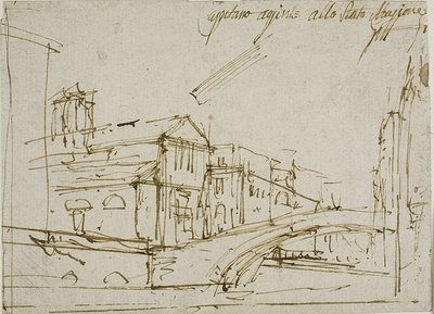 Eine Brücke in der Nähe einer Kirche in Venedig von Canaletto