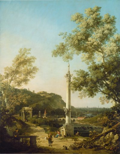 Englische Landschaftskapriccio mit einer Säule, ca. 1754 von Canaletto