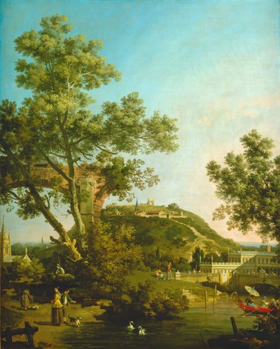 Englische Landschaftskapriccio mit einem Palast von Canaletto