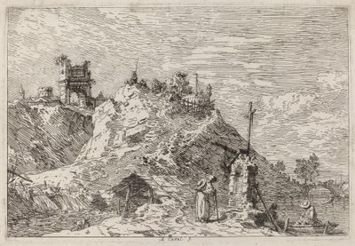 Landschaft mit dem Pilger im Gebet, ca. 1735-1746 von Canaletto