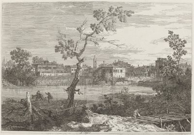 Ansicht einer Stadt am Flussufer von Canaletto