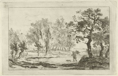 Flusslandschaft mit einem Holzsammler von Carel Lodewijk Hansen