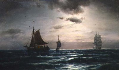 Schiffe in mondbeschienenen Gewässern von Carl Bille