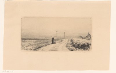 Landweg mit spazierengehender Dame und Kind von Carl Bloch