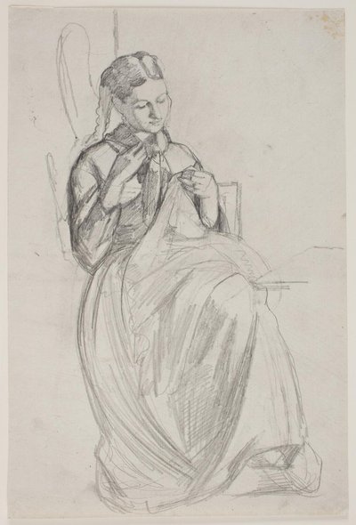 Nähendes Mädchen (Frau des Künstlers) von Carl Bloch