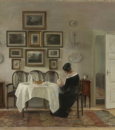 Mutter und Kind am Tisch von Carl Holsoe