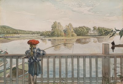 Lisbeth beim Angeln von Carl Larsson