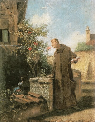 Mönch, an Rose riechend von Carl Spitzweg