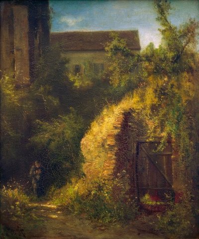 Strickender Mönch an alter Kasematte von Carl Spitzweg