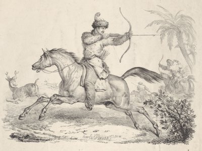 Kosaken zu Pferd jagen Hirsche, 1821-36 von Carle Vernet