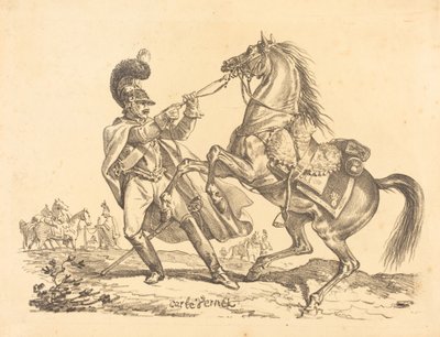 Kürassier, der sein steigendes Pferd zurückhält von Carle Vernet