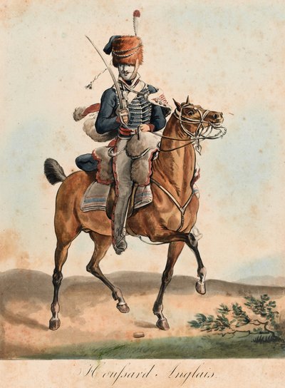Englischer Husar, um 1815 (Aquatinta, koloriert) von Carle Vernet