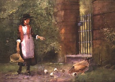 Mädchen füttert Hühner von Carleton Grant