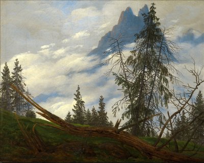 Berggipfel mit ziehenden Wolken von Caspar David Friedrich