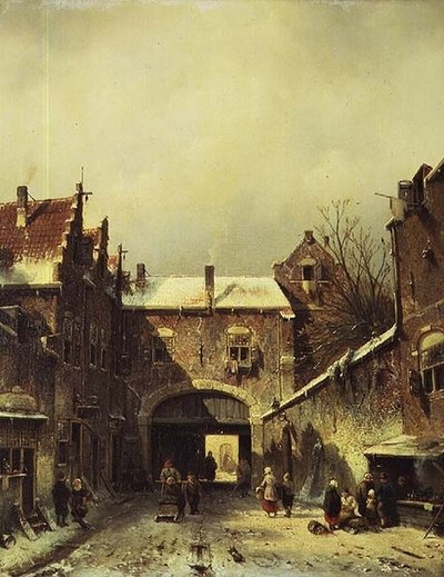Eine niederländische Stadt im Winter von Charles Henri Joseph Leickert