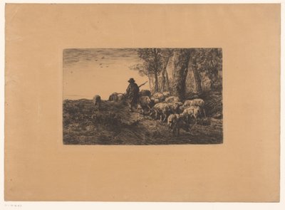 Hirte mit einer Gruppe Schweine von Charles Emile Jacque (attributed to)