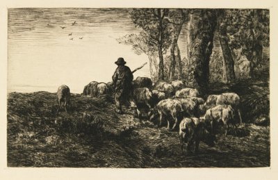 Schweineherde mit Schweinehirte von Charles Emile Jacque