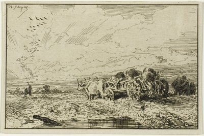 Landschaft mit Ochsenkarren von Charles Emile Jacque