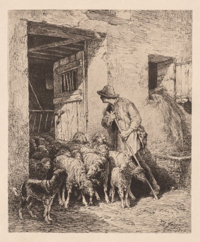 Die Herde verlässt von Charles Emile Jacque