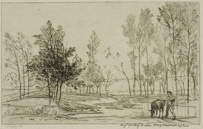 Der Esel am Wasserplatz von Charles Francois Daubigny