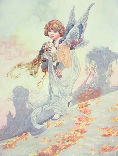 Engel, der Herbstblätter verstreut von Charles Robinson