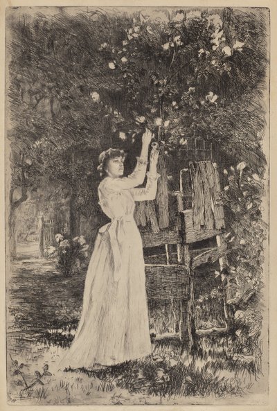 Ohne Titel (Frau pflückt Blüten) von Charles Yardley Turner
