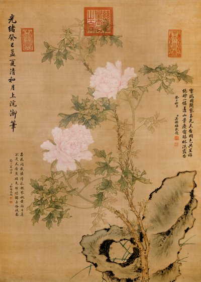 Pfingstrosen und Felsen, 1893 von Chinese School