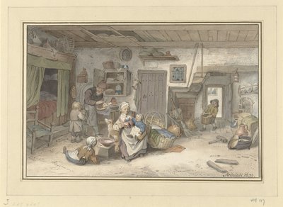 Interieur mit Bauernfamilie von Christiaan Josi