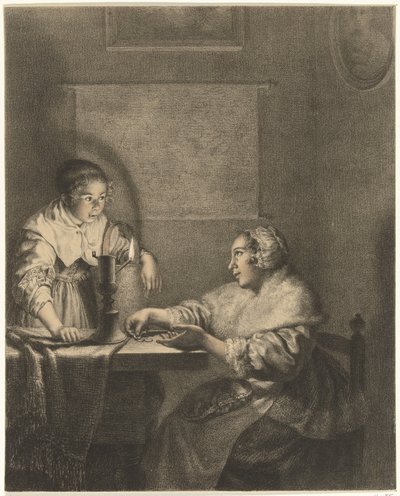 Interieur mit Dame und Dienstmädchen bei Kerzenlicht von Christiaan Josi