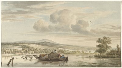 Flussansicht mit Heuschiff von Christiaan Josi