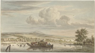 Flussansicht mit Heuschiff von Christiaan Josi