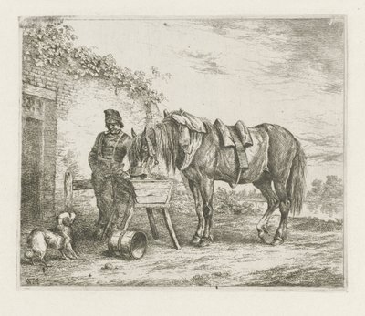 Pferd bei einer Futterkrippe von Christiaan Wilhelmus Moorrees