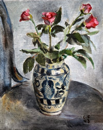 Rosa Rosen in einem bemalten Topf von Christian Furr