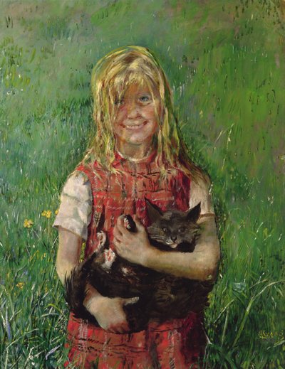 Mädchen mit einer Katze von Christian Krohg