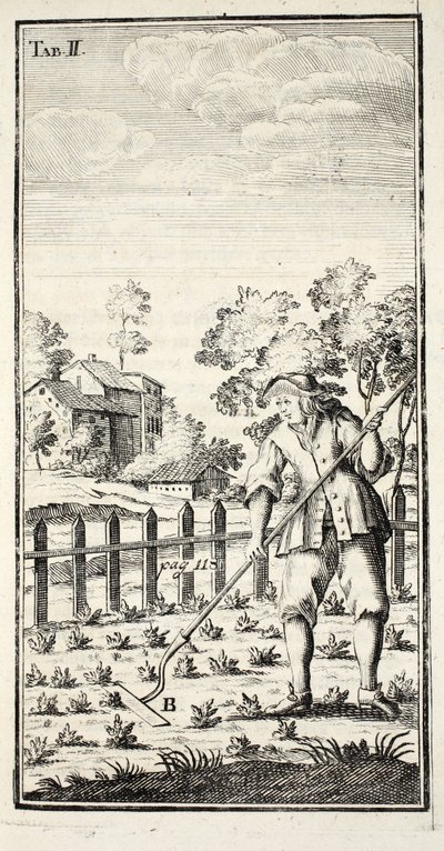 Gärtner beim Hacken, veröffentlicht in Erfurt in Thüringen, 1753-55 von Christian Reicharts